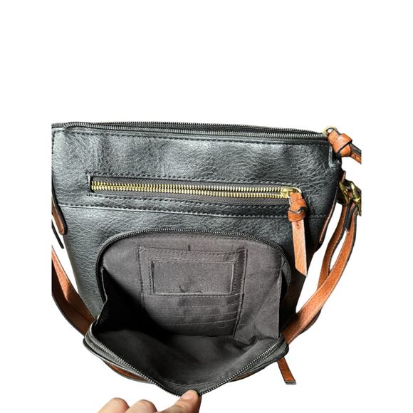 Soft Pebbled Leather Crossbody Bag Black & Brown Boho Shoulder Purse - Picture 10 of 11